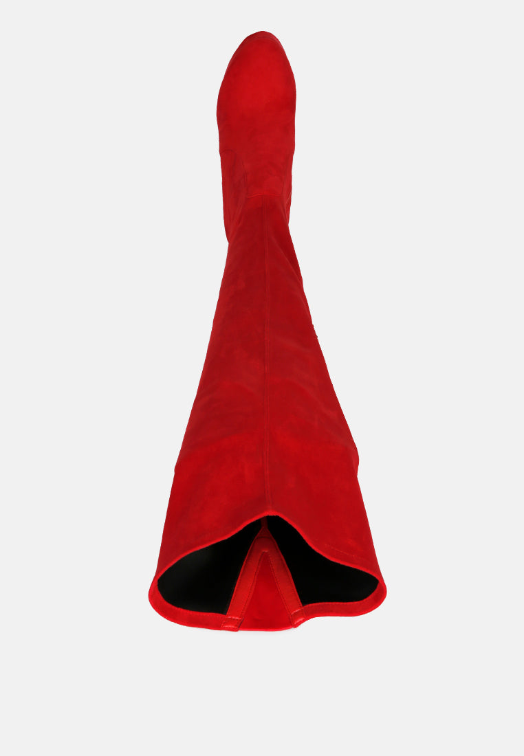 women bubble high block heeled over the knee boots#color_red