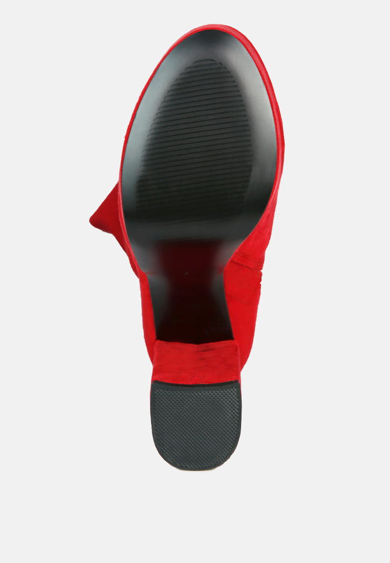 women bubble high block heeled over the knee boots#color_red