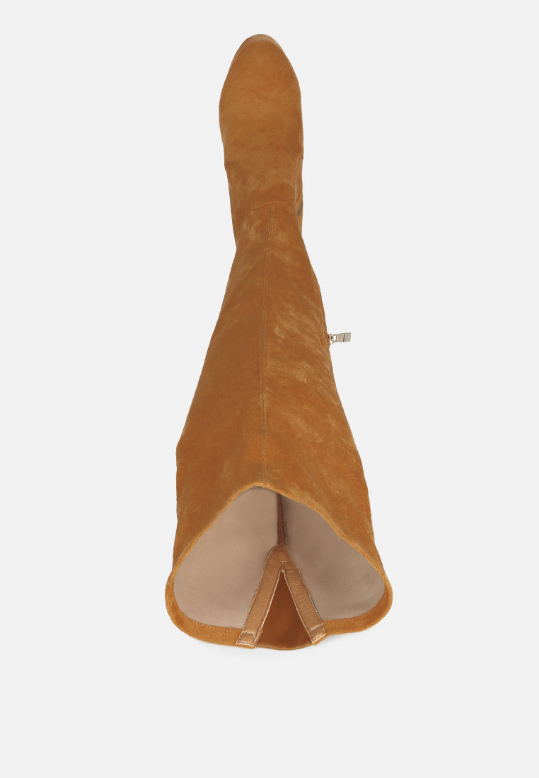 women bubble high block heeled over the knee boots#color_tan