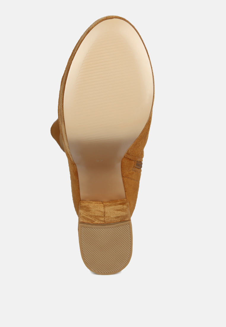 women bubble high block heeled over the knee boots#color_tan