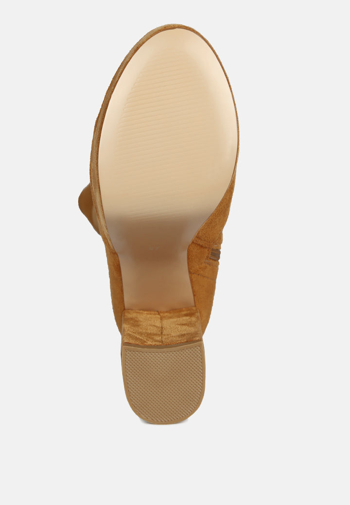 women bubble high block heeled over the knee boots#color_tan