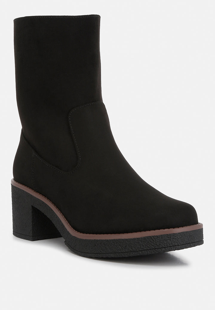 women block heel micro suede boots#color_black