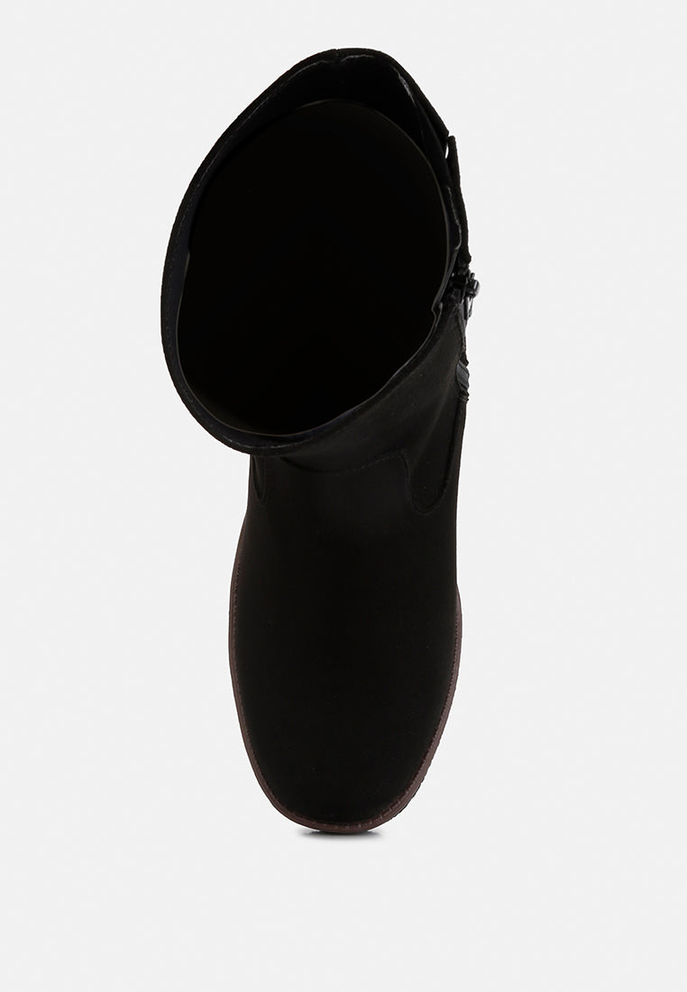 women block heel micro suede boots#color_black