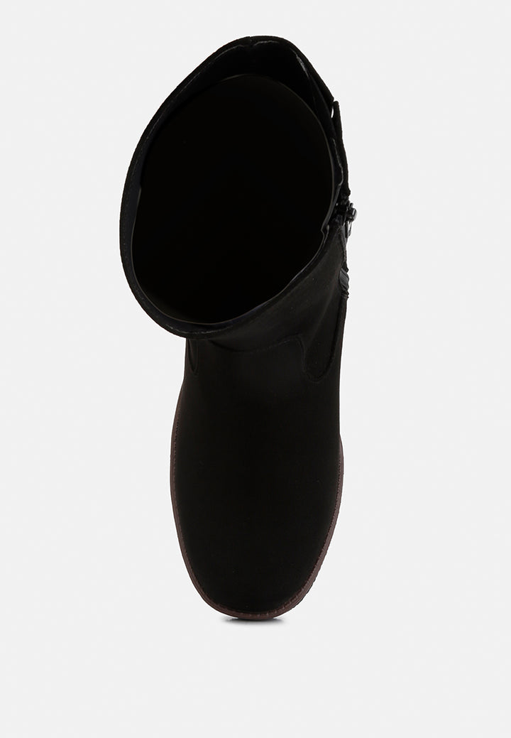 women block heel micro suede boots#color_black