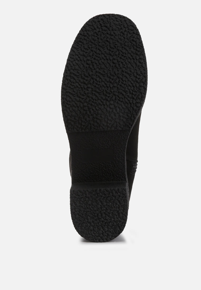 women block heel micro suede boots#color_black