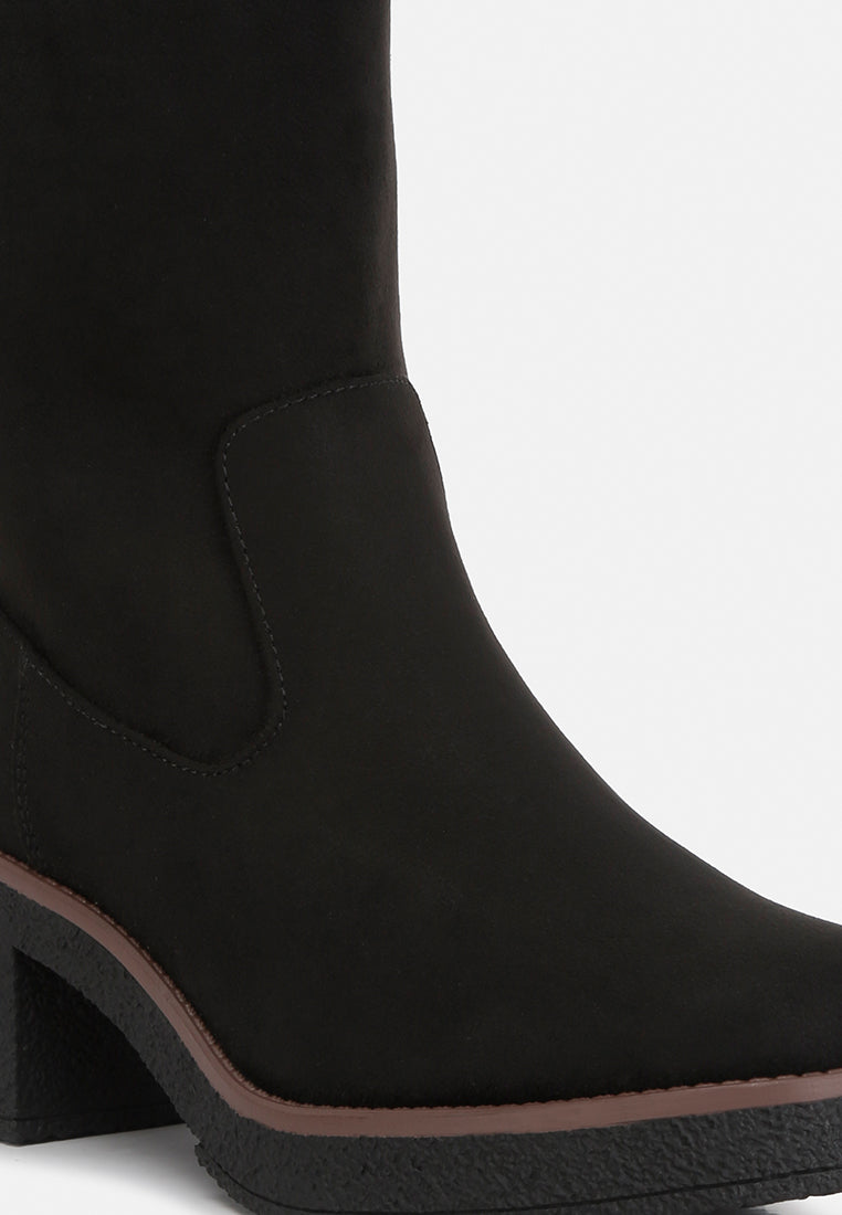 women block heel micro suede boots#color_black