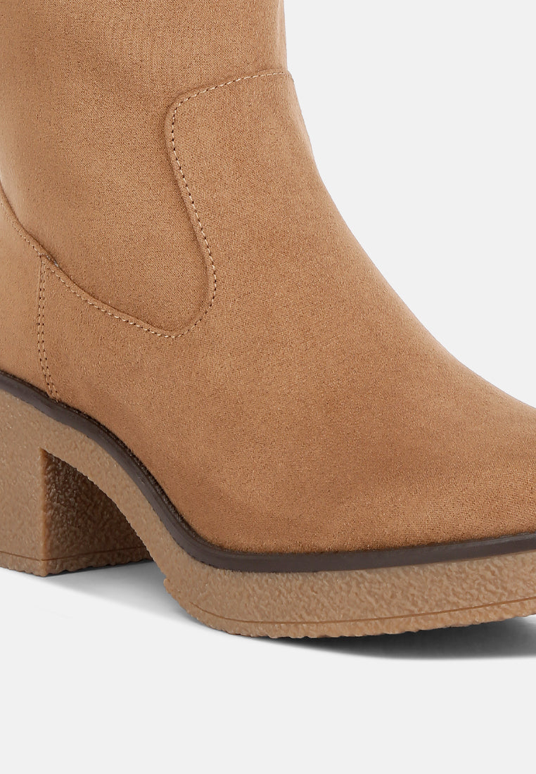 women block heel micro suede boots#color_tan