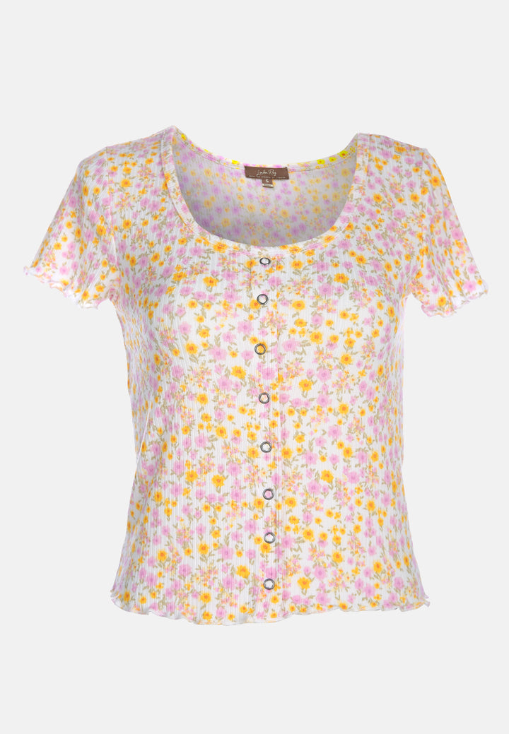 women casual short summer top#color_ivory floral