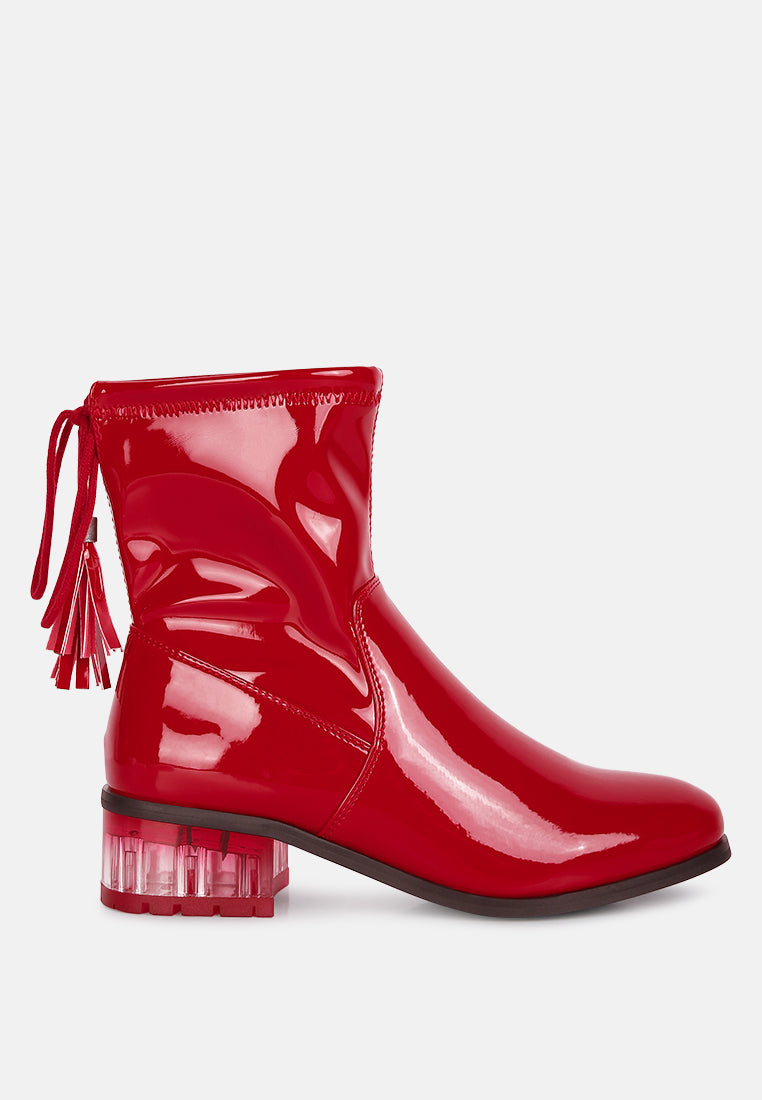 women cheer leader tassels detail ankle boots#color_red