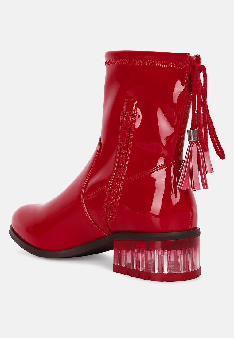women cheer leader tassels detail ankle boots#color_red