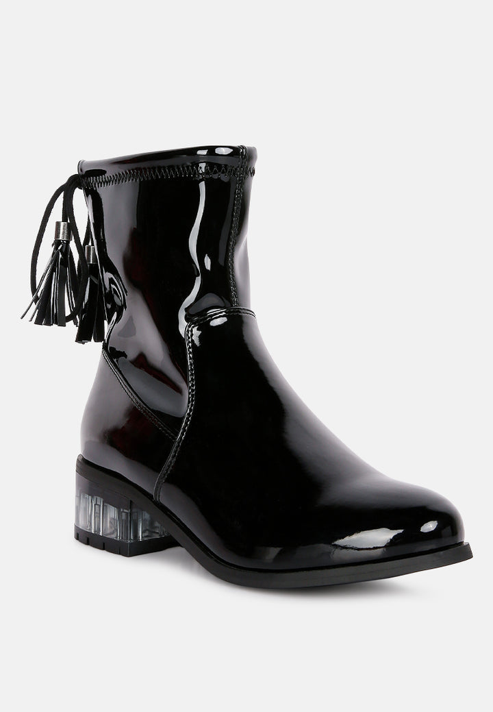 women cheer leader tassels detail ankle boots#color_black