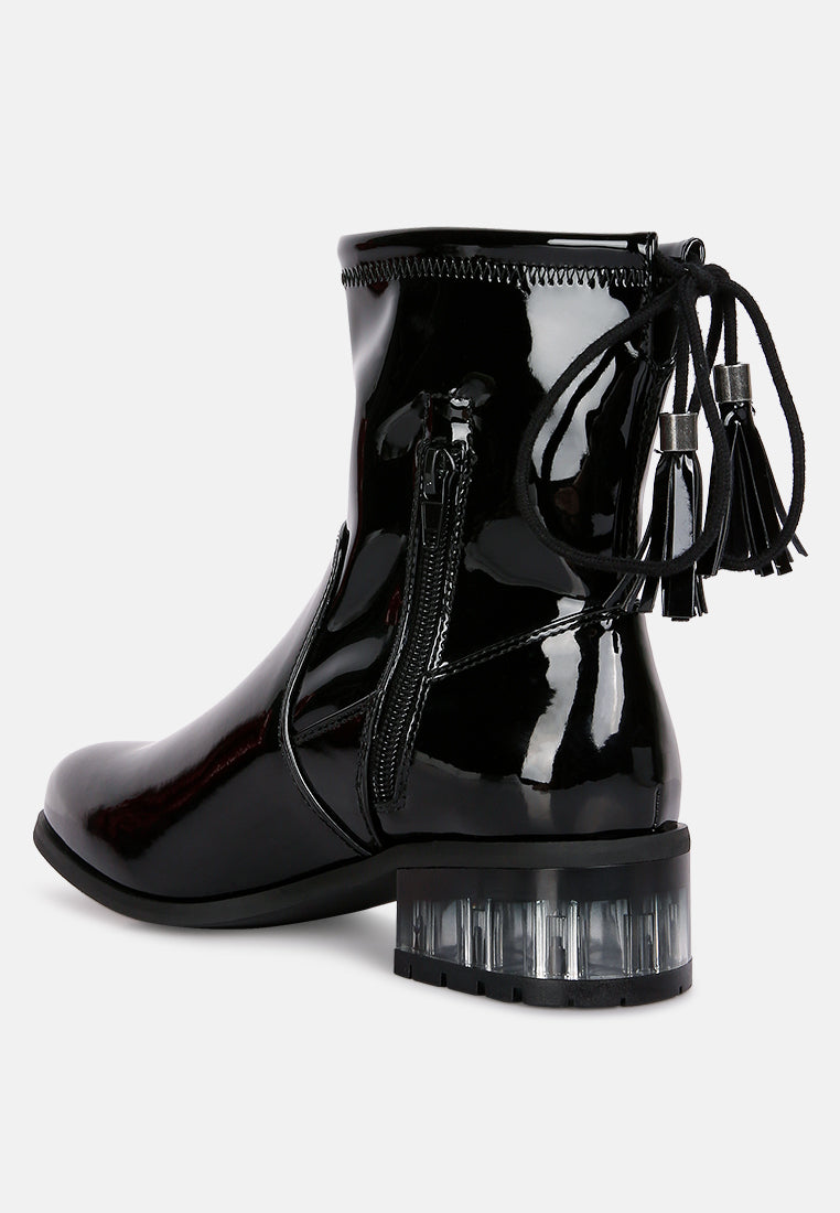 women cheer leader tassels detail ankle boots#color_black