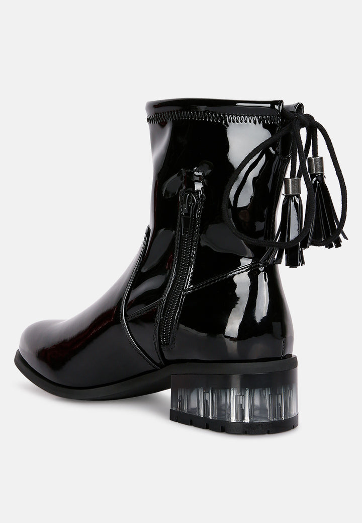 women cheer leader tassels detail ankle boots#color_black