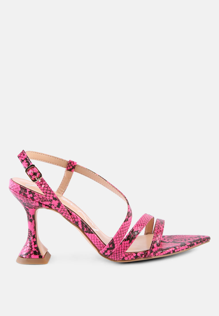 women snake print spool heel sandals#color_pink