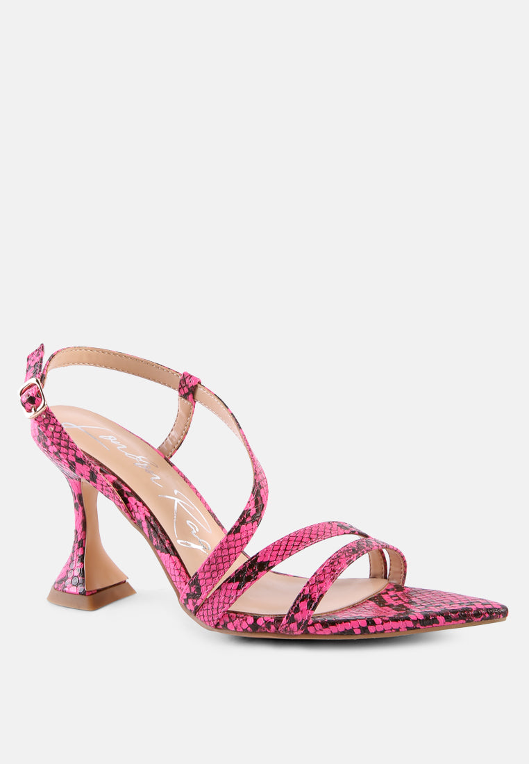 women snake print spool heel sandals#color_pink