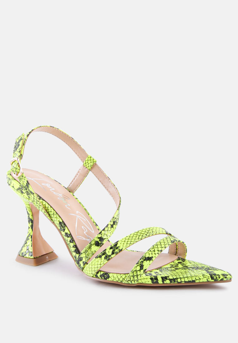 women snake print spool heel sandals#color_yellow