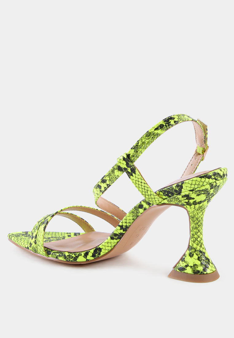 women snake print spool heel sandals#color_yellow