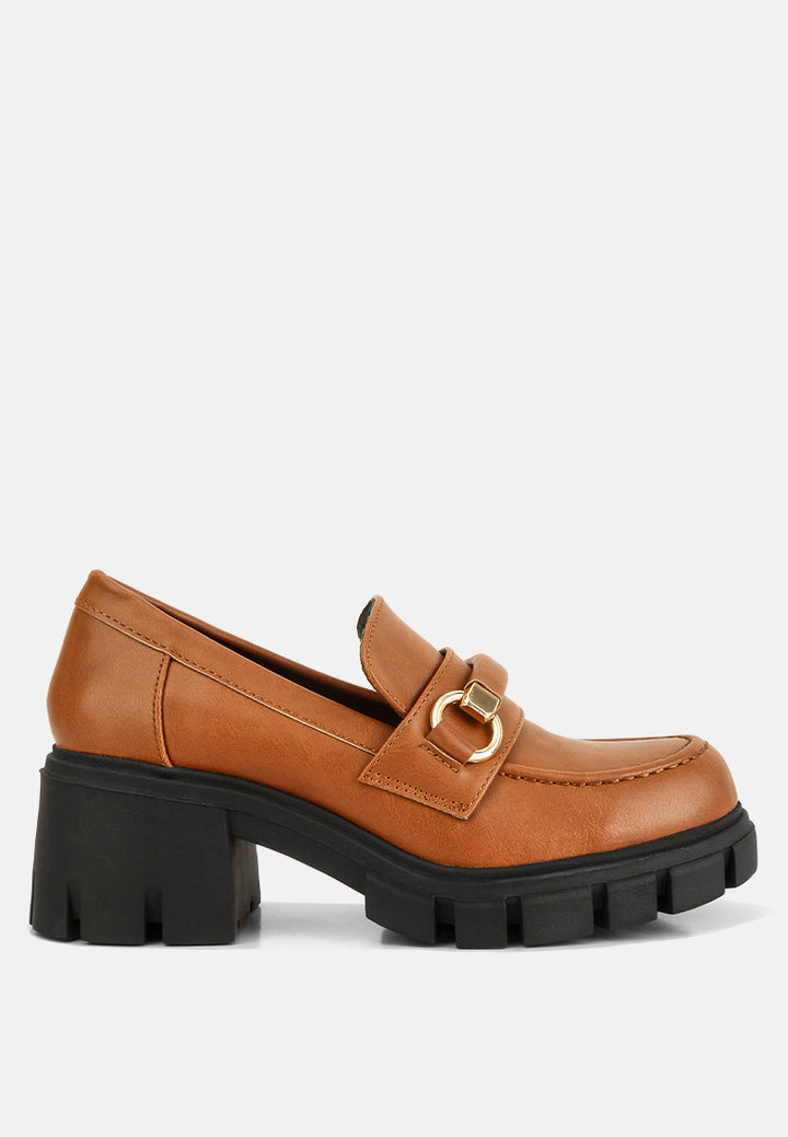 women chunky platform loafers#color_tan