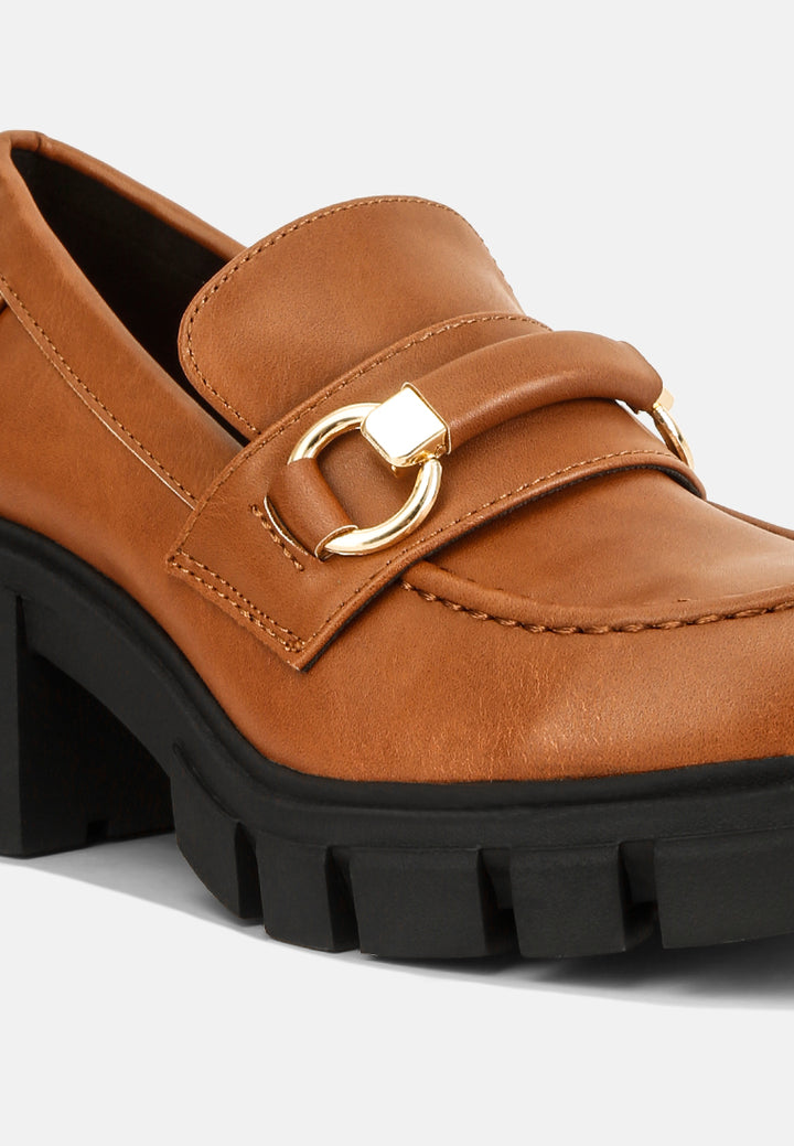women chunky platform loafers#color_tan