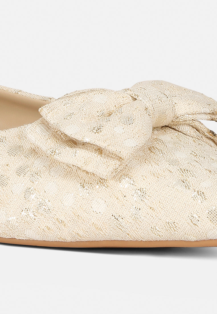women jacquard bow embellished ballet flats#color_beige