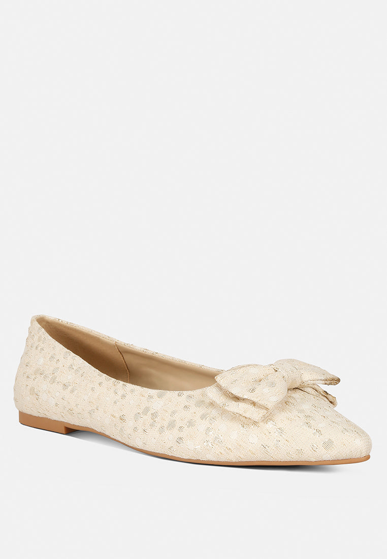 women jacquard bow embellished ballet flats#color_beige