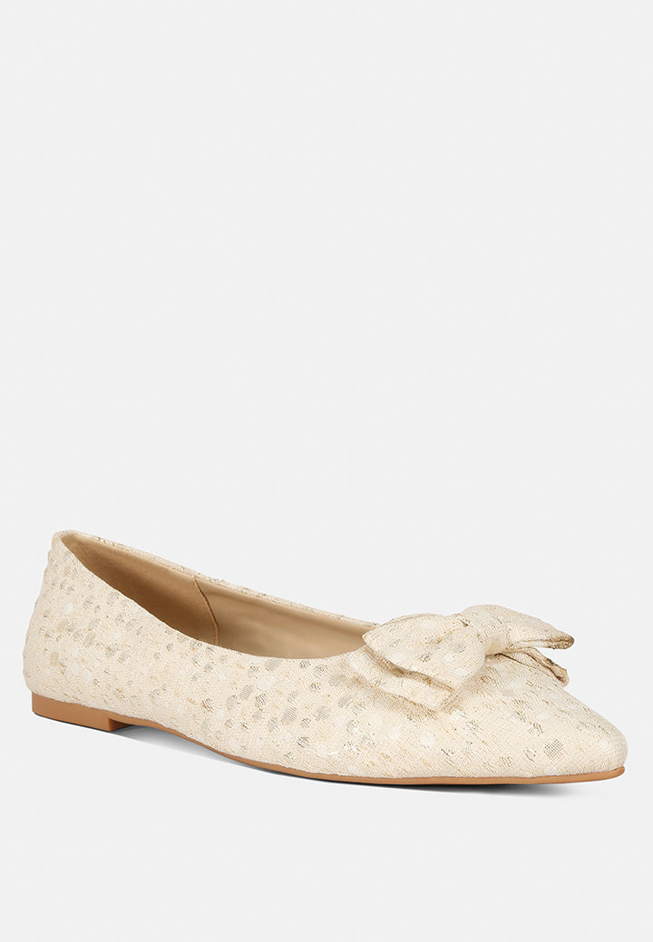 women jacquard bow embellished ballet flats#color_beige