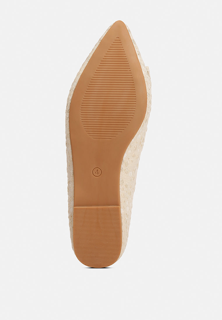 women jacquard bow embellished ballet flats#color_beige