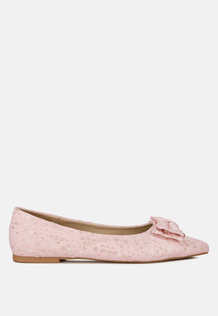women jacquard bow embellished ballet flats#color_pink