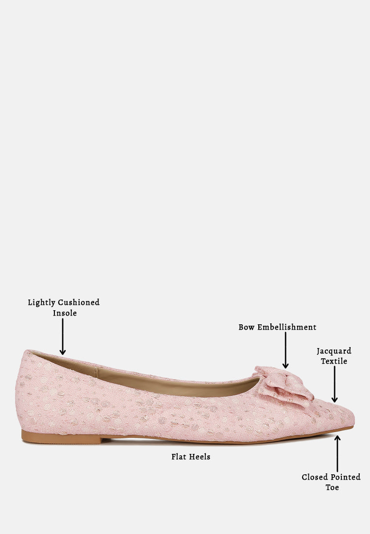women jacquard bow embellished ballet flats#color_pink