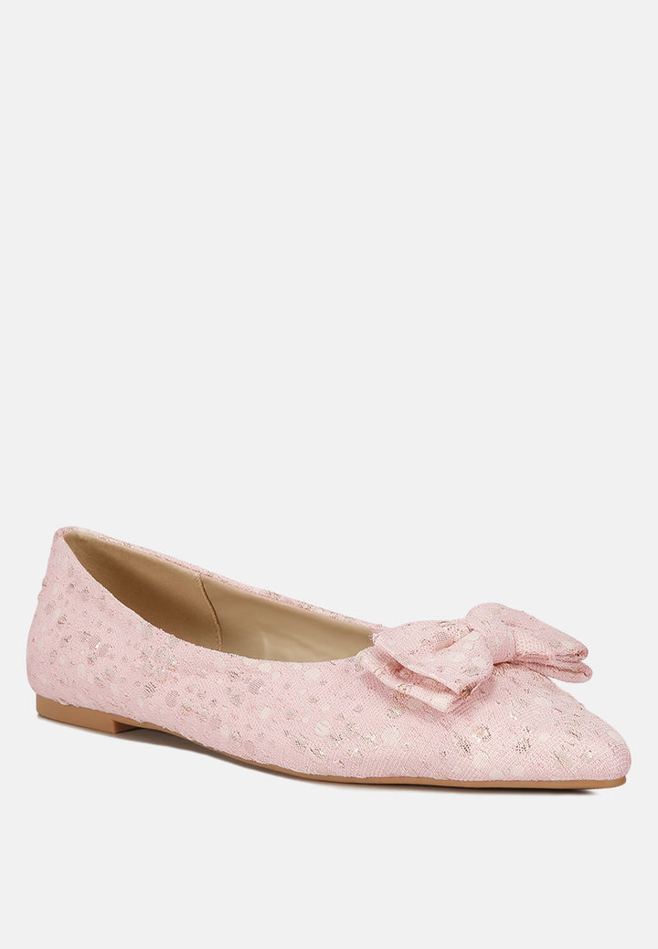 women jacquard bow embellished ballet flats#color_pink