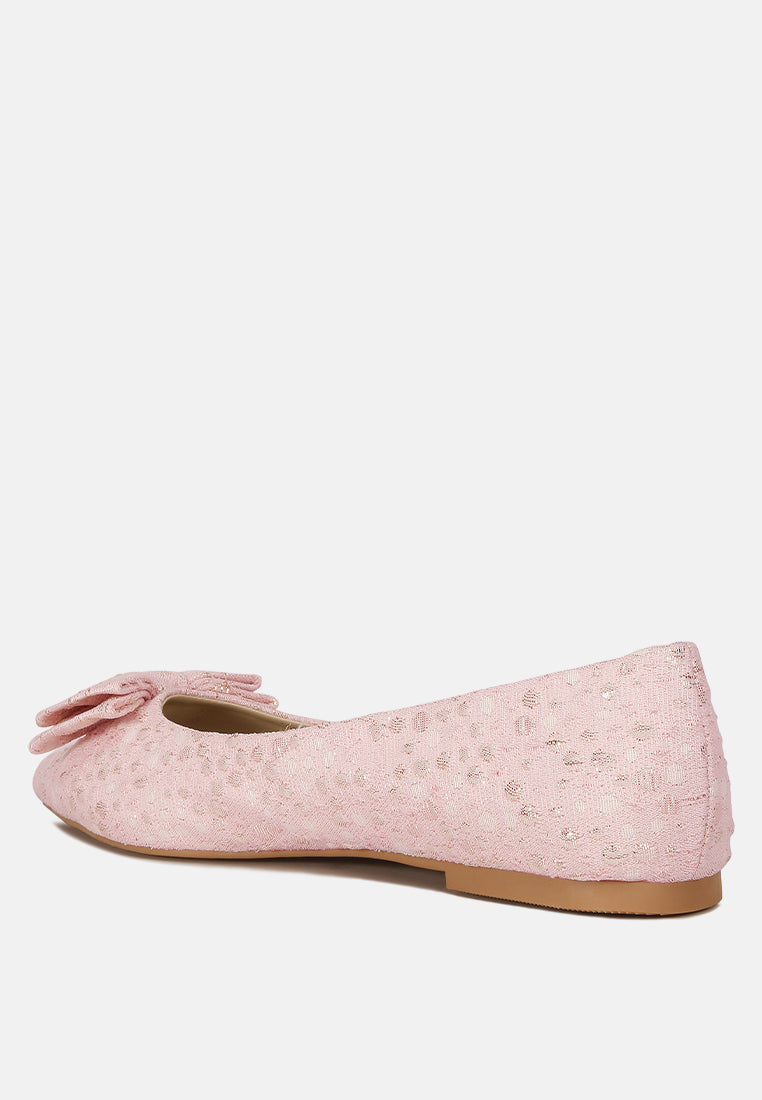 women jacquard bow embellished ballet flats#color_pink