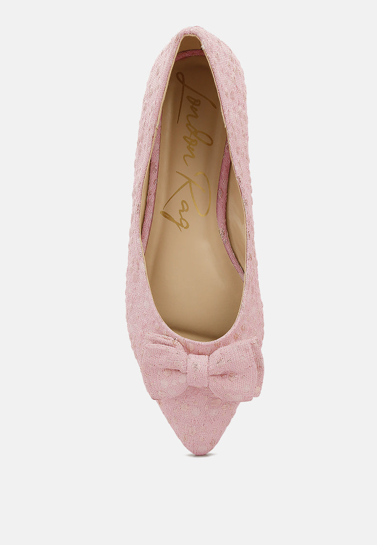 women jacquard bow embellished ballet flats#color_pink