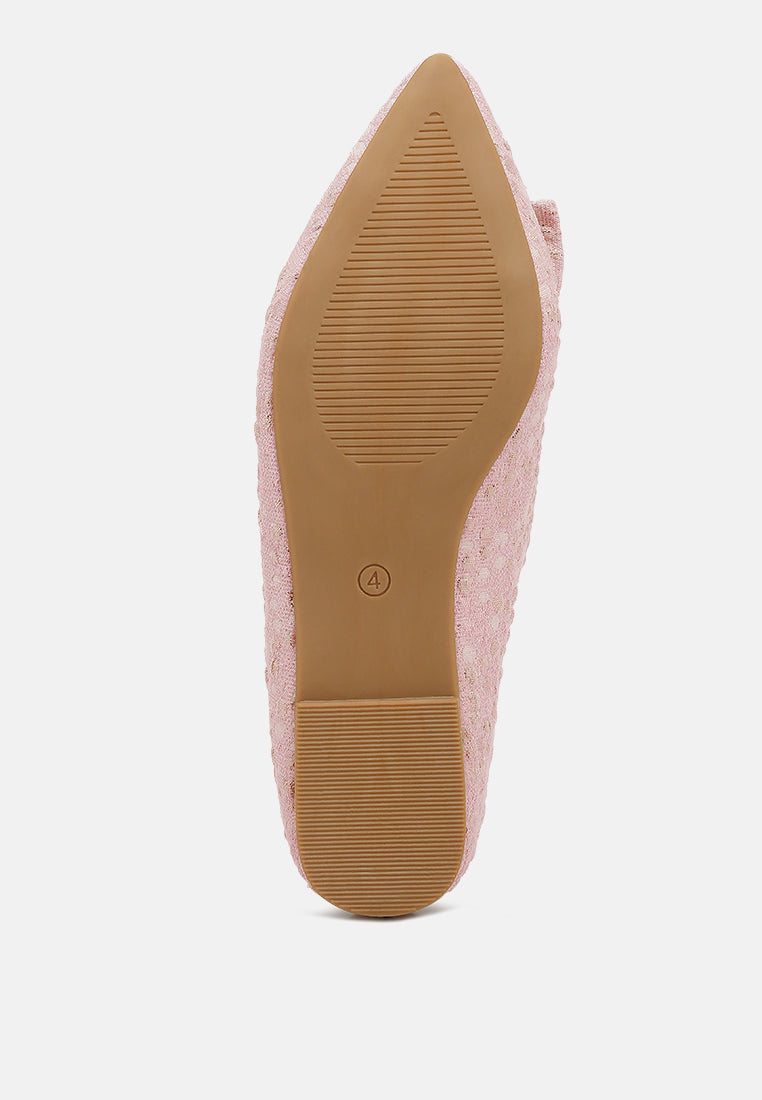 women jacquard bow embellished ballet flats#color_pink