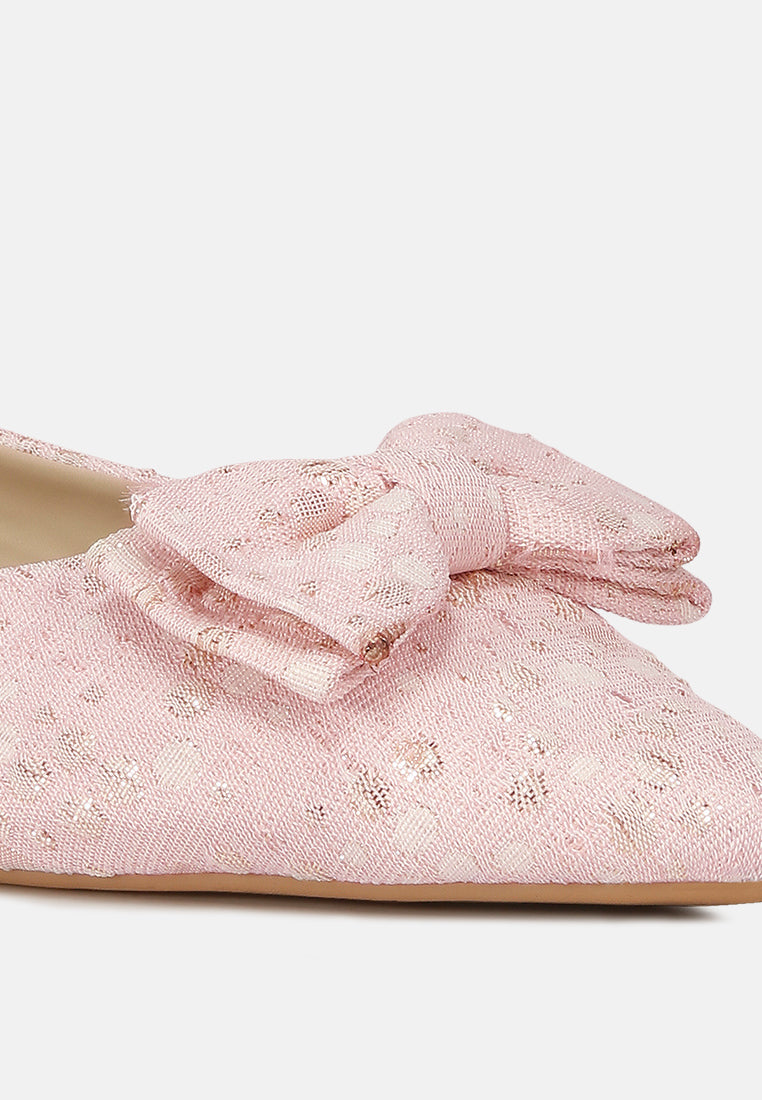 women jacquard bow embellished ballet flats#color_pink
