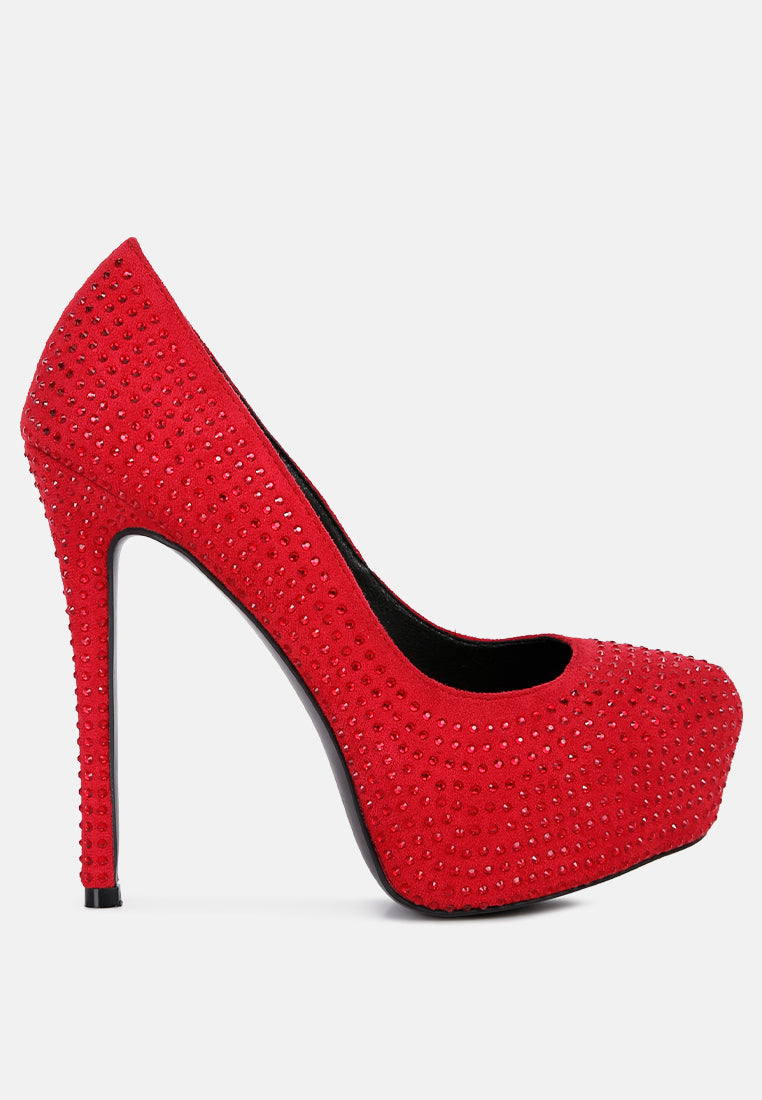 women heat set diamante pumps#color_red