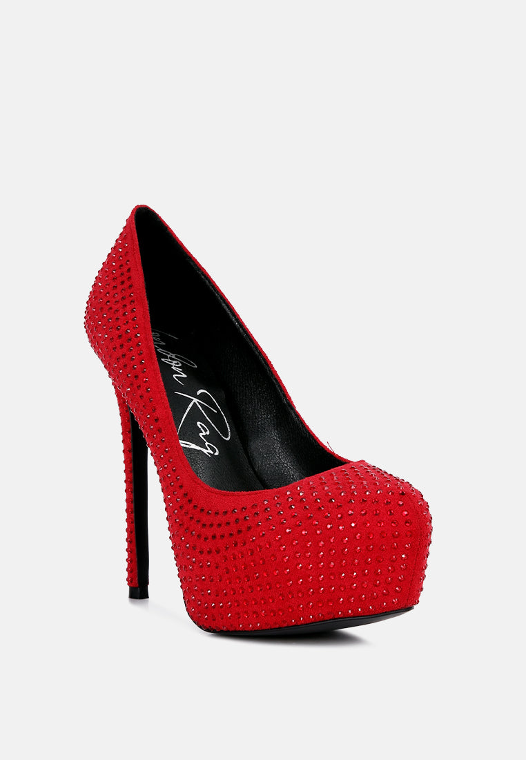 women heat set diamante pumps#color_red