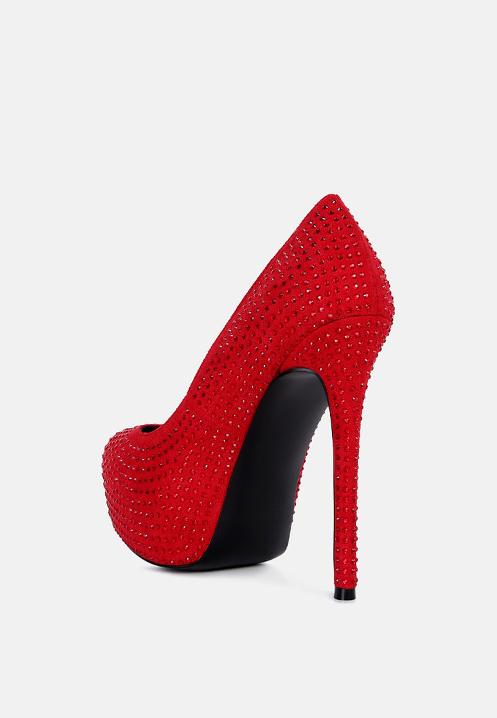 women heat set diamante pumps#color_red