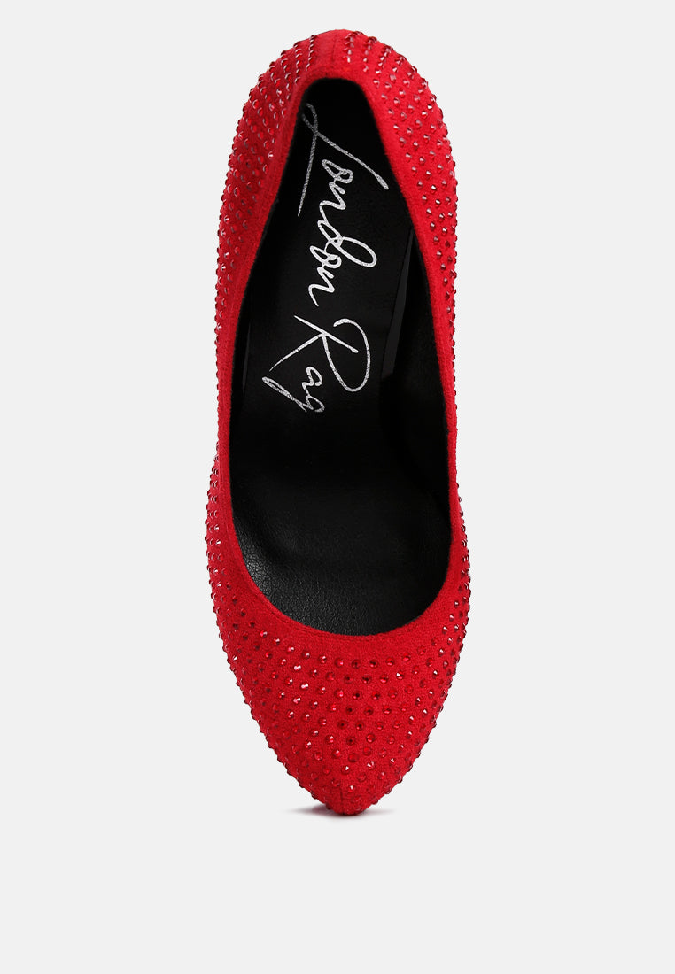 women heat set diamante pumps#color_red