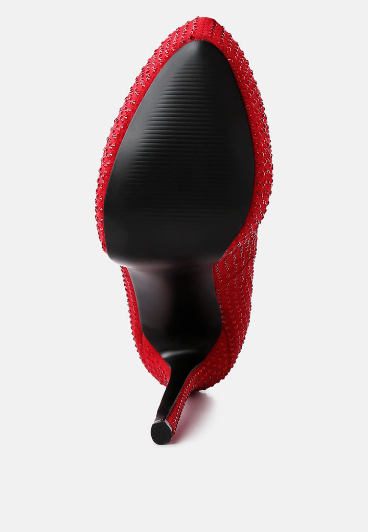 women heat set diamante pumps#color_red