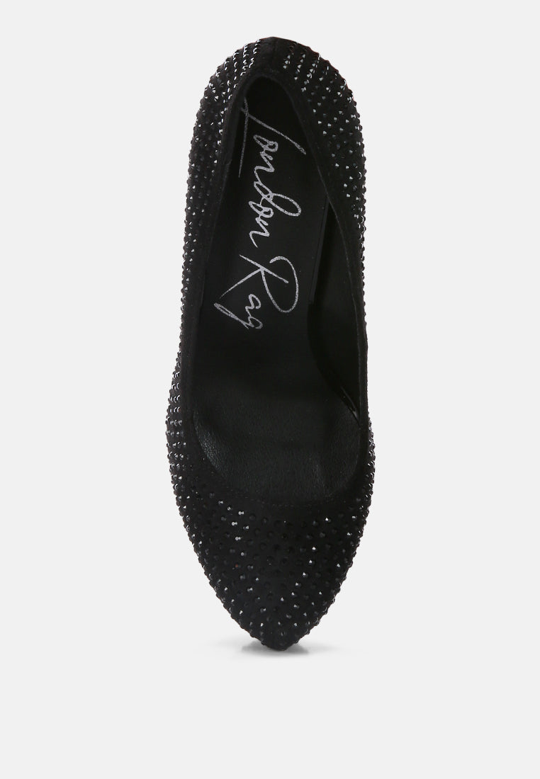 Women Black Heat Set Diamante Pumps