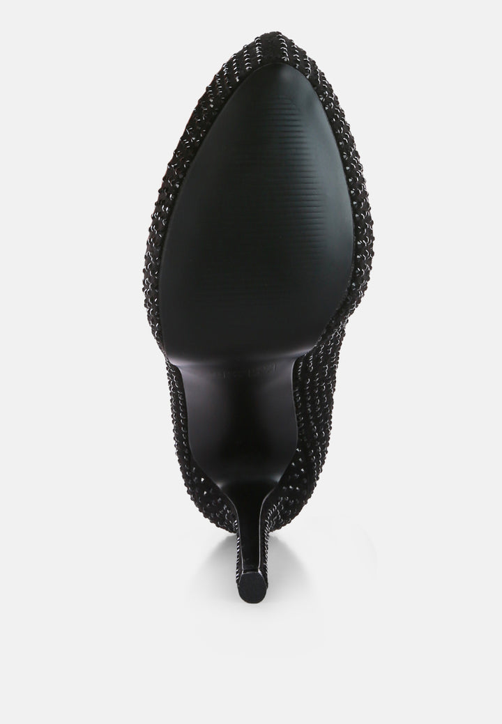 Women Black Heat Set Diamante Pumps