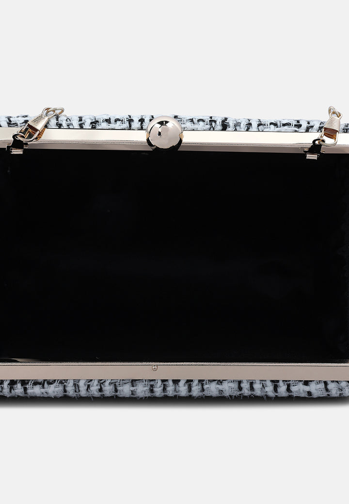 creative weave clutch bag#color_white/black