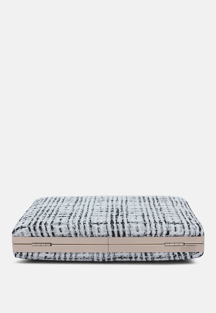 creative weave clutch bag#color_white/black