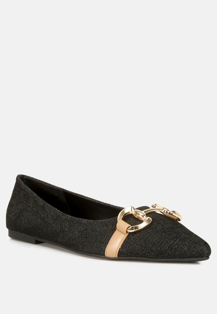 women cressida denim horsebit detail ballet flats#color_black