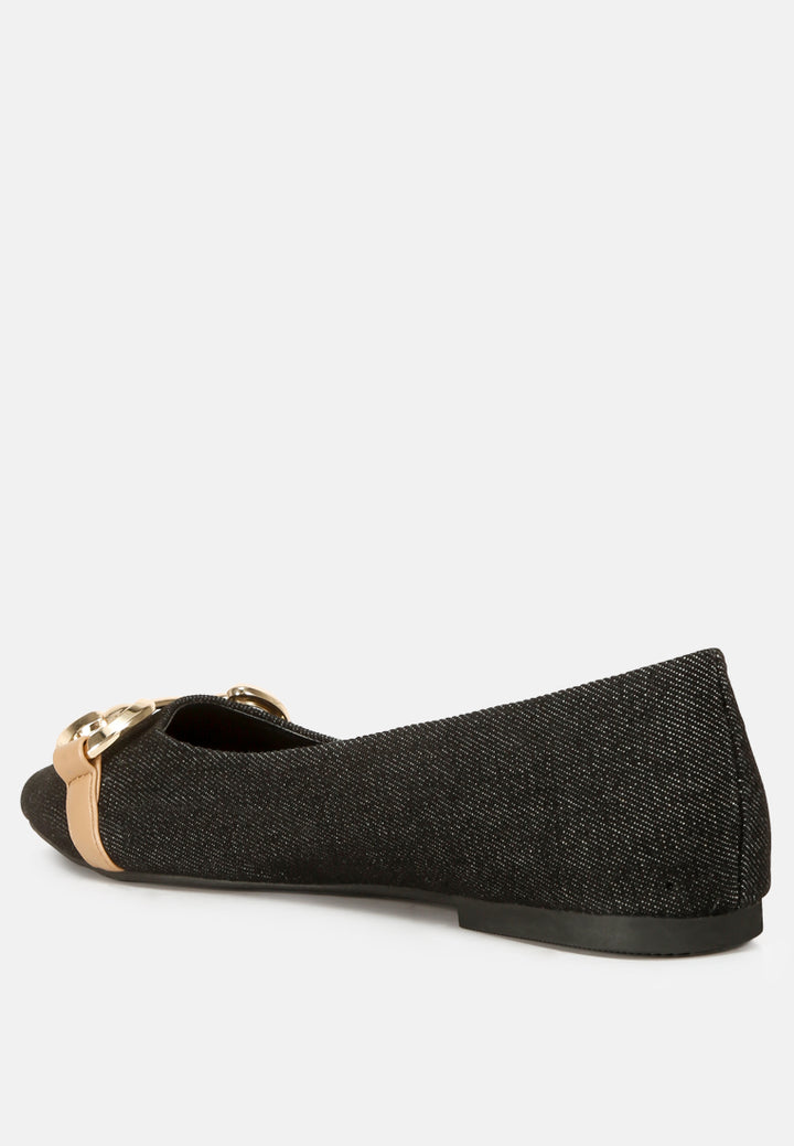 women cressida denim horsebit detail ballet flats#color_black
