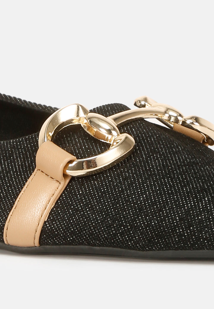 women cressida denim horsebit detail ballet flats#color_black