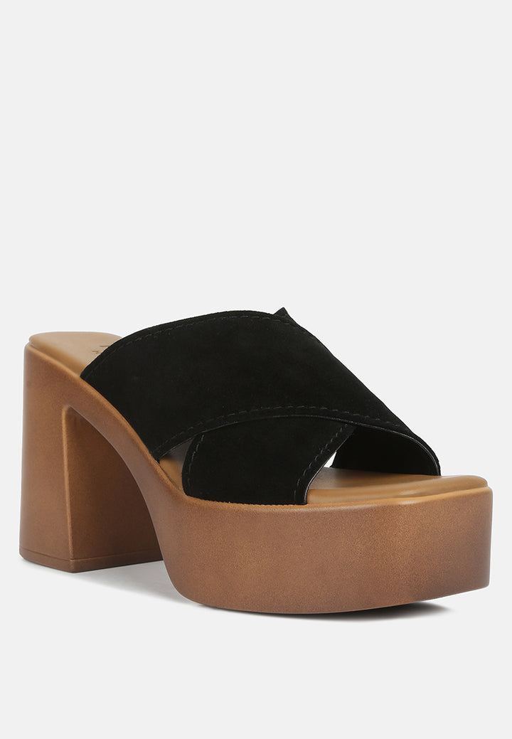 women criss cross strap block heel sandals#color_black