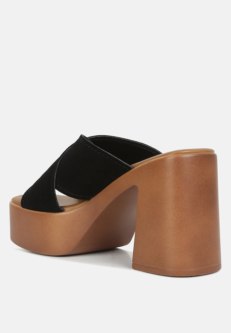 women criss cross strap block heel sandals#color_black