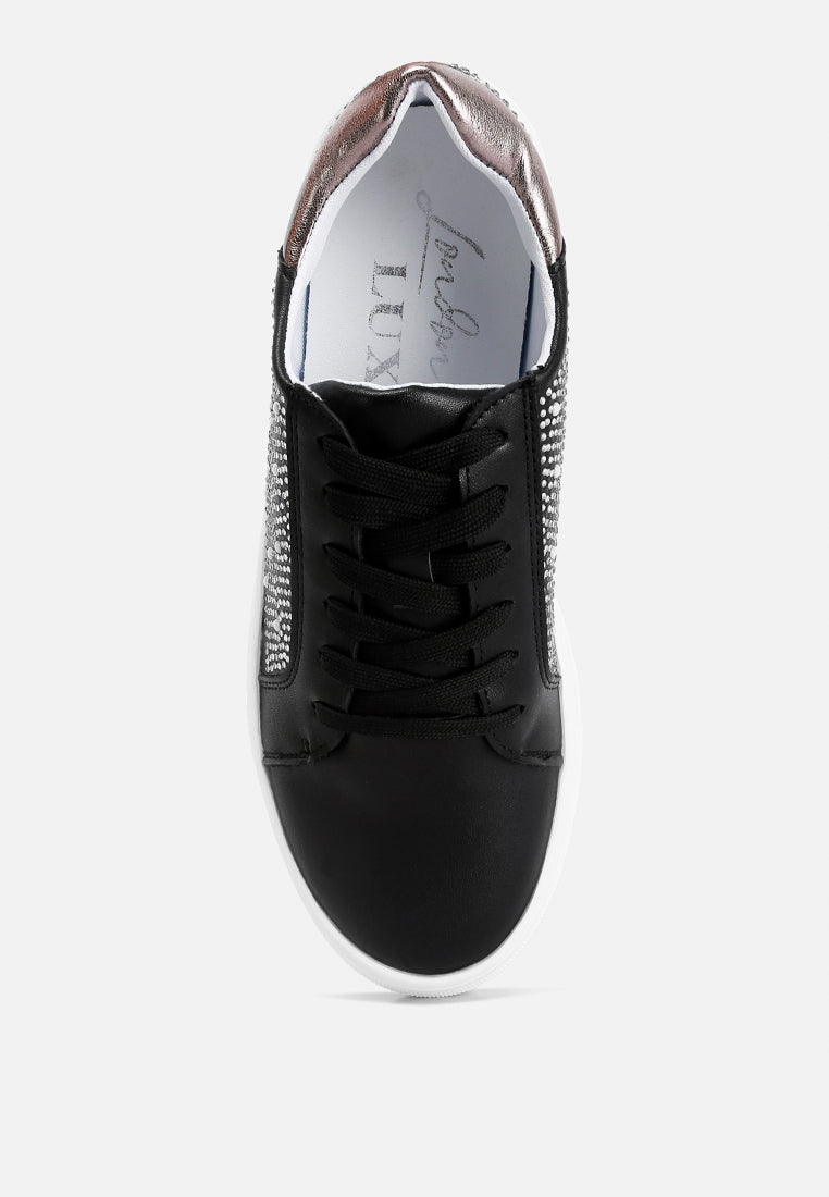 rhinestone & pearl embellished sneakers#color_black