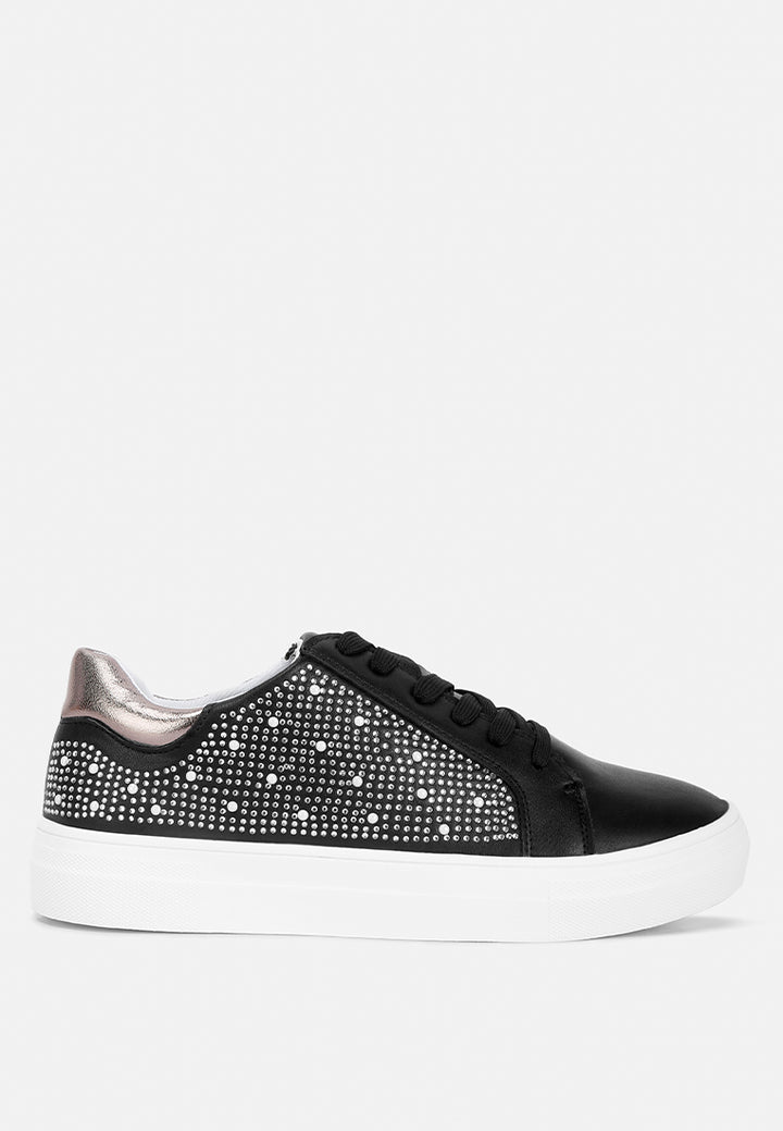 rhinestone & pearl embellished sneakers#color_black
